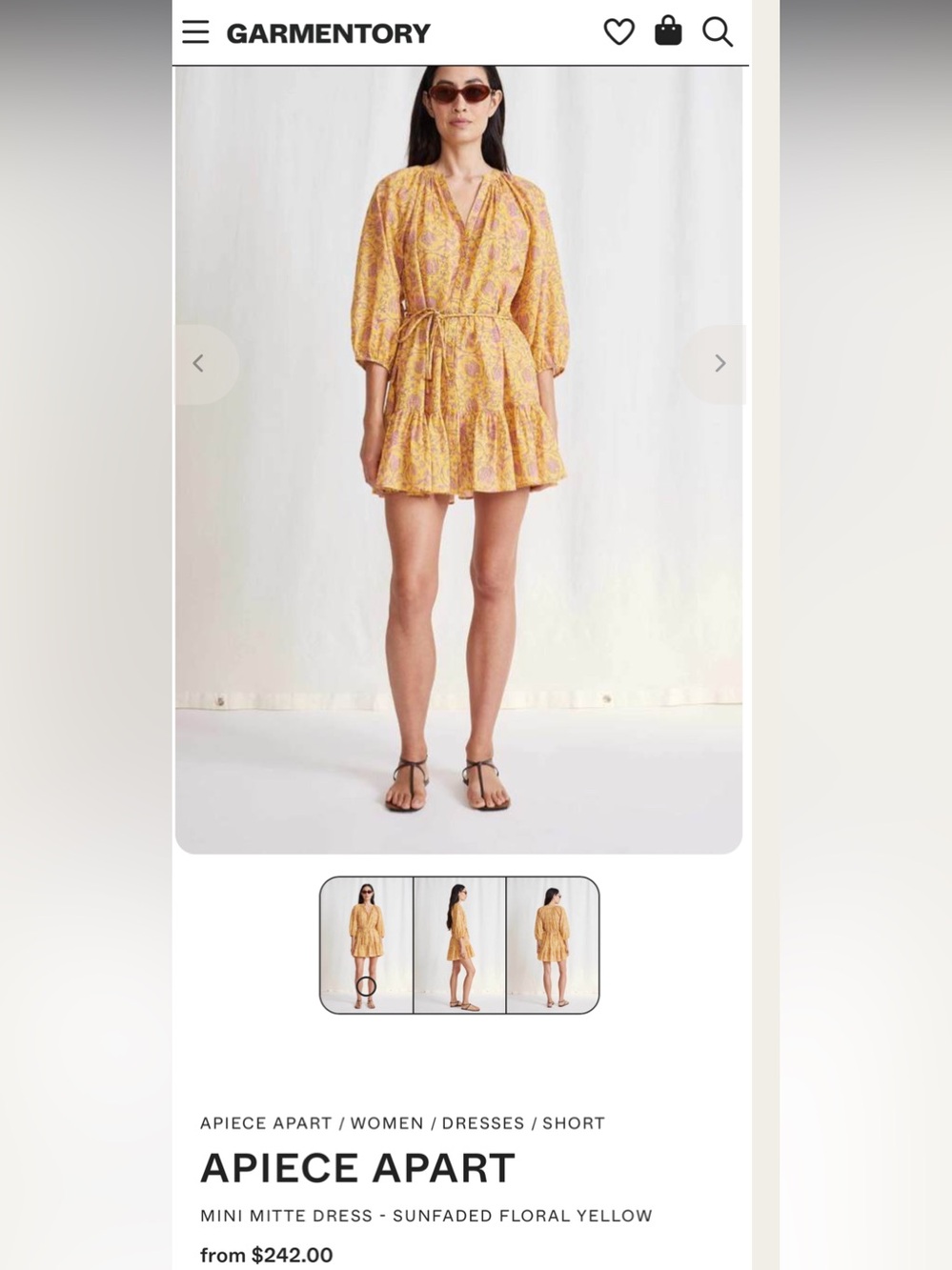 A Piece of Art yellow Mini Mitti Dress NWOT
